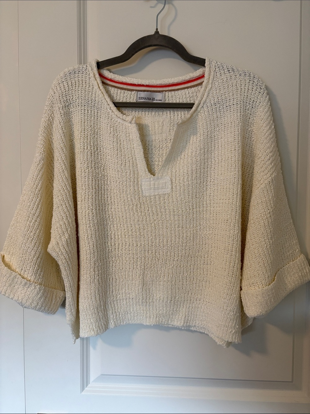 Zenana Outfitters Cream Textured Scoop-Neck Boxy Sweater
